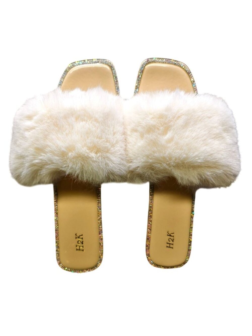 Faux Fur Rhinestone Slides 10 Sandals Fuzzy Bling Slippers Wedding Flats Furry